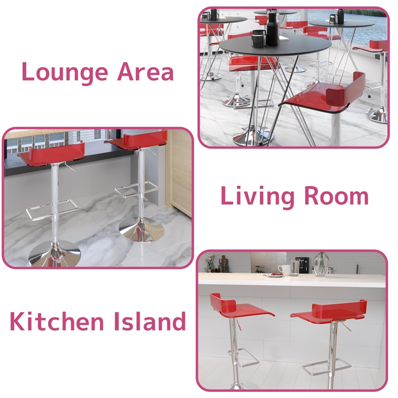 Bowery Hill Swivel Adjustable Bar Stool in Red and Chrome Metal