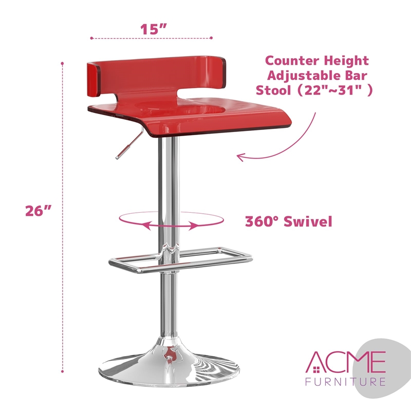 Bowery Hill Swivel Adjustable Bar Stool in Red and Chrome Metal