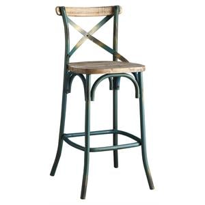 Bowery Hill Bar Stool with Wooden Seat in Turquoise and Oak Steel Frame
