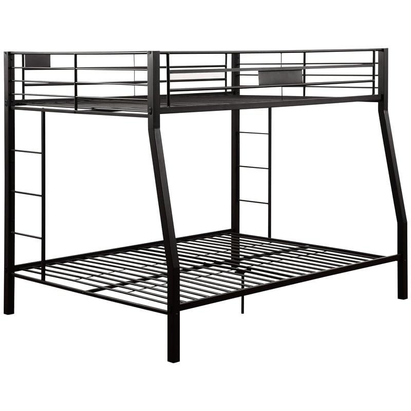 Bowery Hill Full XL Over Queen Metal Bunk Bed with Ladder in Sandy Black
