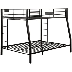 Bowery Hill Full XL Over Queen Metal Bunk Bed with Ladder in Sandy Black