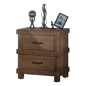 Bowery Hill Wood Nightstand with 2 Drawers in Antique Oak and Metal Handles