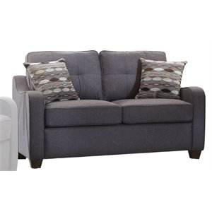 Bowery Hill Linen Fabric Gray Tufted Loveseat with 2 Accent Pillows