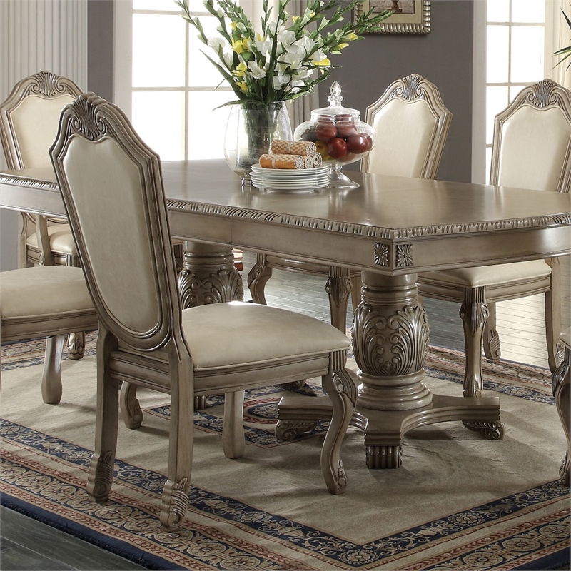 Bowery Hill Side Chair Set of 2 in Synthetic Leather and Antique White