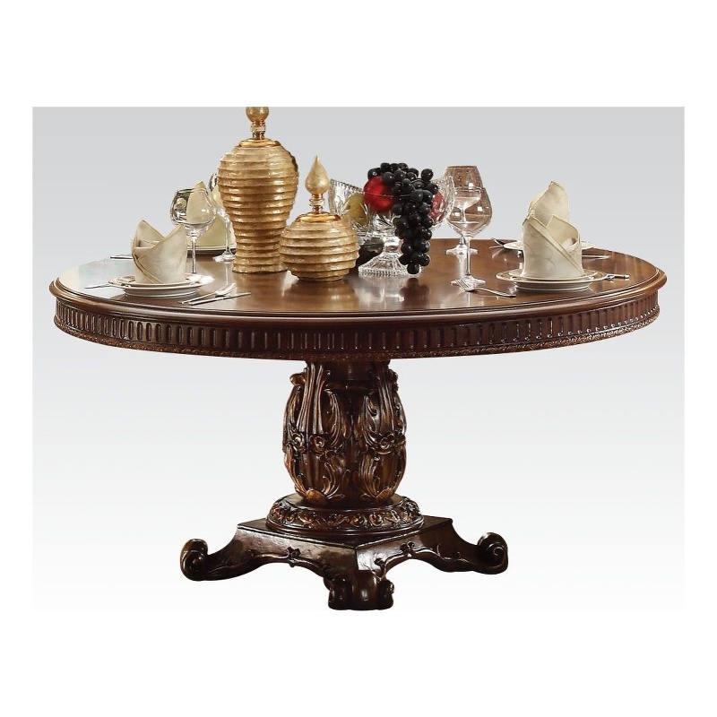Bowery Hill Round Dining Table with Floral Base in Cherry Finish