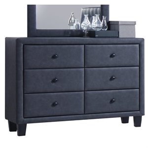 Bowery Hill Faux Leather 6 Drawer Dresser in Two-Tone Gray with Wood Legs