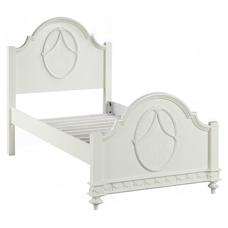 Bowery Hill Twin Wood Poster Bed with Optional Canopy in Ivory Finish