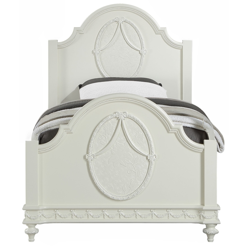 Bowery Hill Twin Wood Poster Bed with Optional Canopy in Ivory Finish