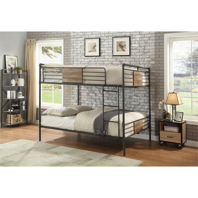 Bowery Hill Queen over Queen Metal Bunk Bed in Sandy Black Finish