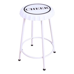 Bowery Hill Contemporary Metal Frame Bar Stool Set of 2 in White