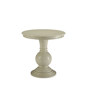 Bowery Hill Antique White Round Pedestal Table in Wood with Turned Base