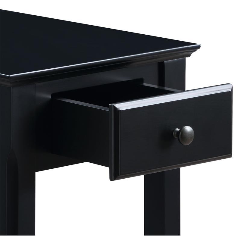 Bowery Hill Wooden Accent Table with Drawer and Shelf in Black