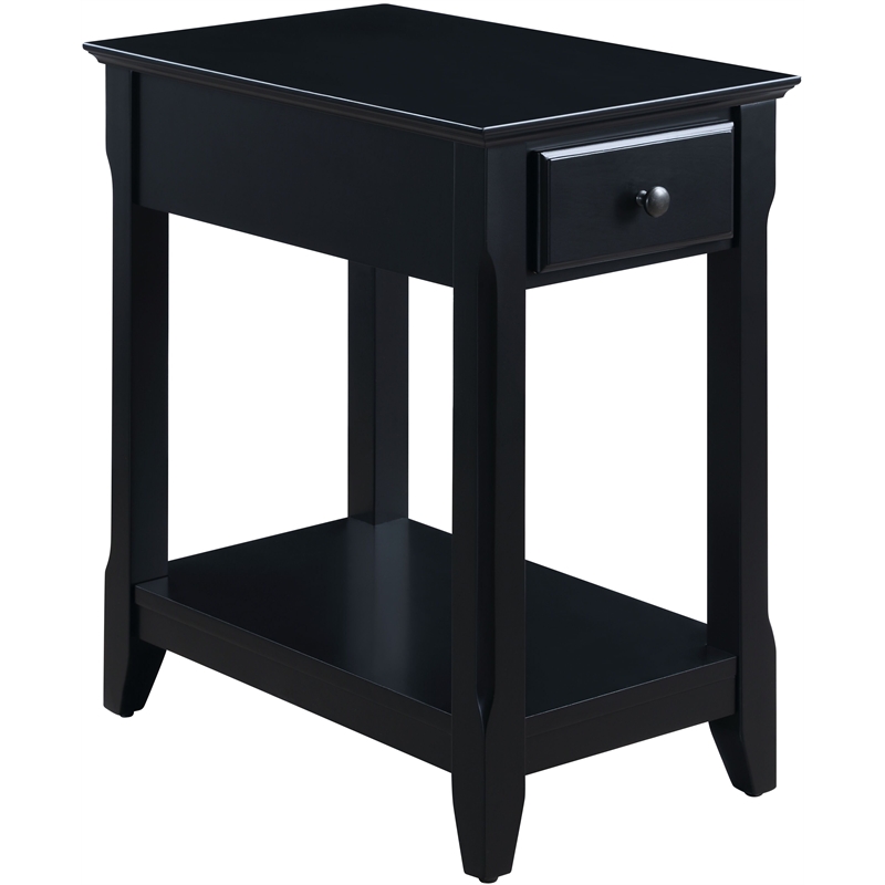 Bowery Hill Wooden Accent Table with Drawer and Shelf in Black