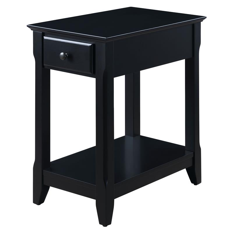 Bowery Hill Wooden Accent Table with Drawer and Shelf in Black