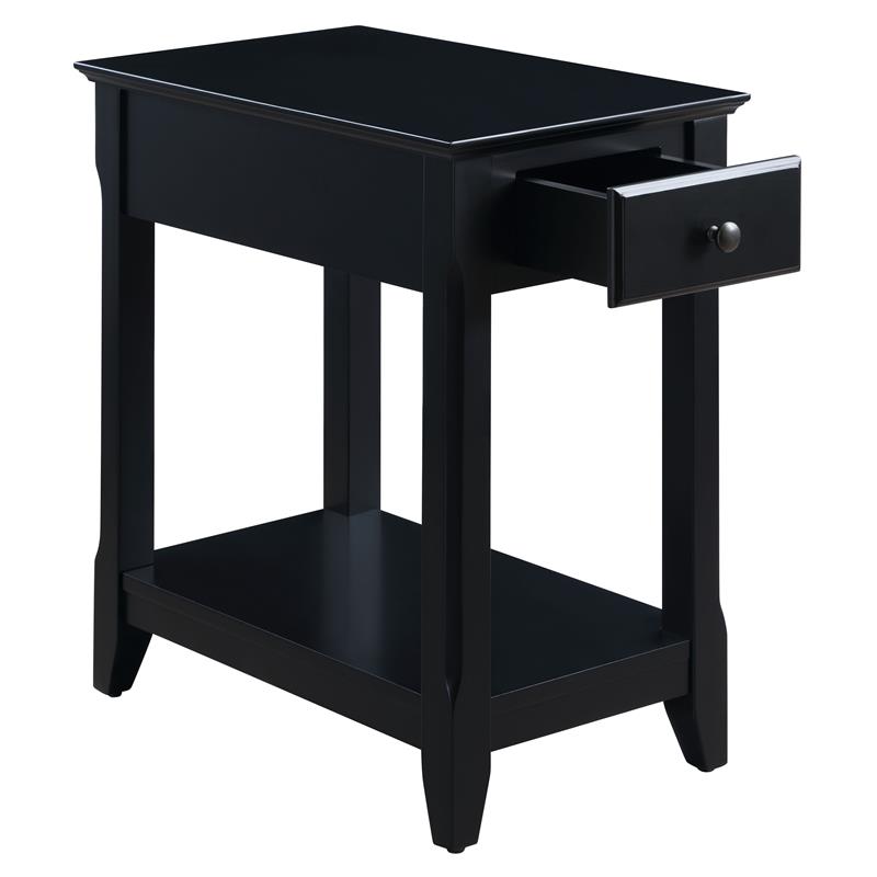 Bowery Hill Wooden Accent Table with Drawer and Shelf in Black