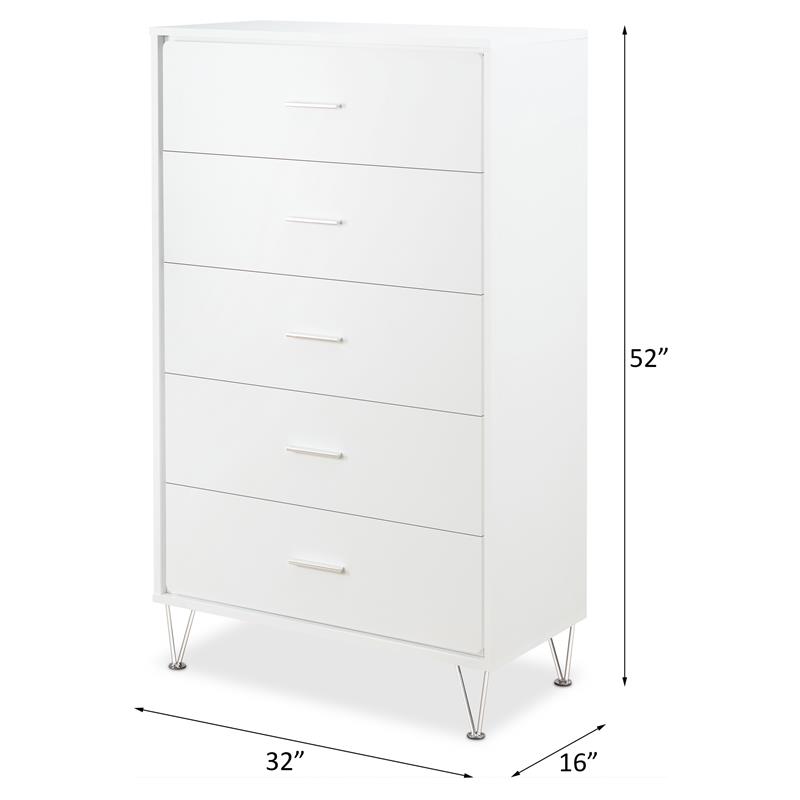 Bowery Hill Rectangular 5-Drawer Chest with Wooden Frame in White