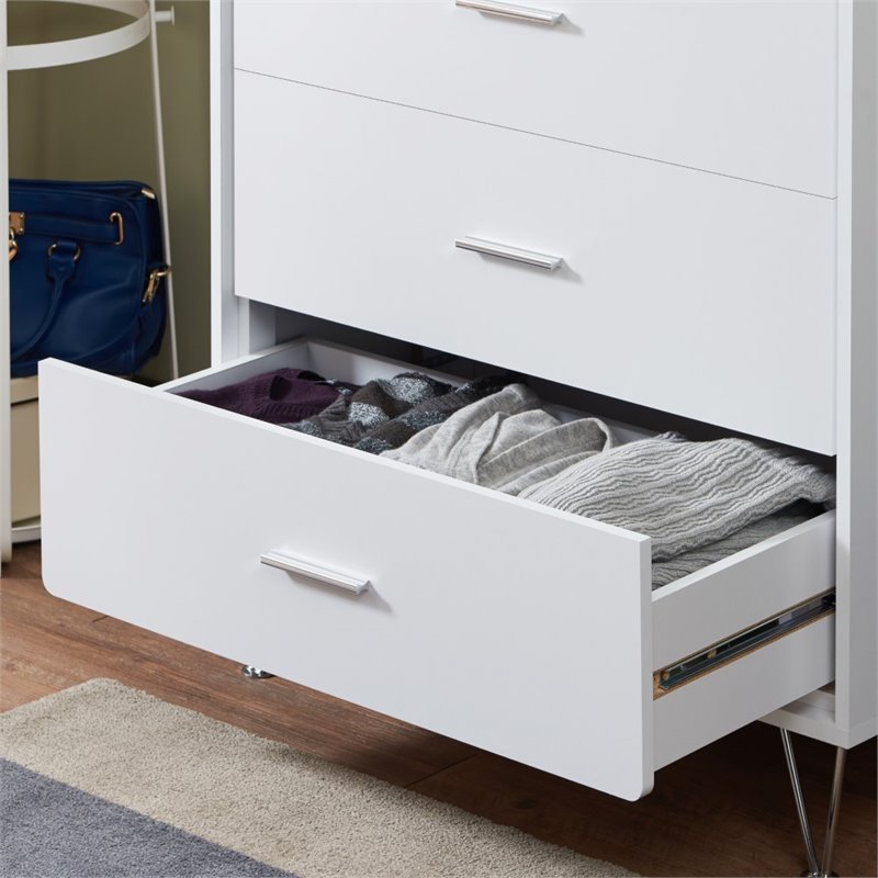 Bowery Hill Rectangular 5-Drawer Chest with Wooden Frame in White