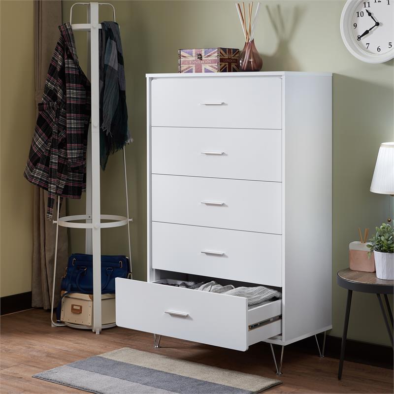 Bowery Hill Rectangular 5-Drawer Chest with Wooden Frame in White