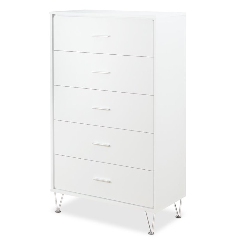 Bowery Hill Rectangular 5-Drawer Chest with Wooden Frame in White