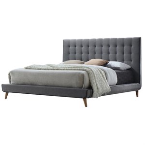 Bowery Hill Upholstered Fabric Queen Platform Bed in Light Gray