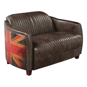 Bowery Hill Upholstered Leather Loveseat in Antique Slate Brown