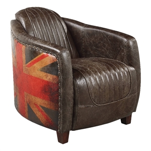 Bowery Hill Upholstered Leather Accent Chair in Antique Slate Brown