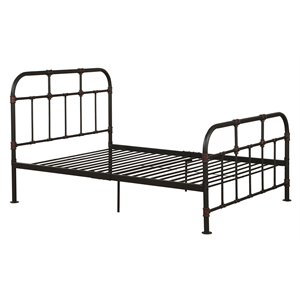 Bowery Hill Full Spindle Bed with Metal Frame in Sandy Gray and Copper