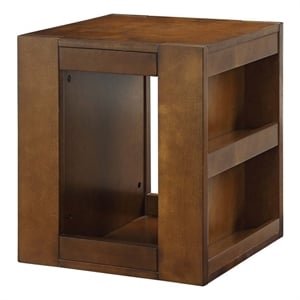 Bowery Hill Swivel Square Wooden End Table with Storage in Espresso
