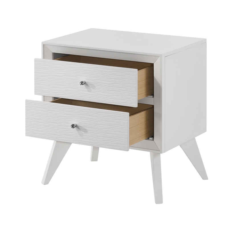 Bowery Hill Rectangular Nightstand with 2 Drawers in White Finish