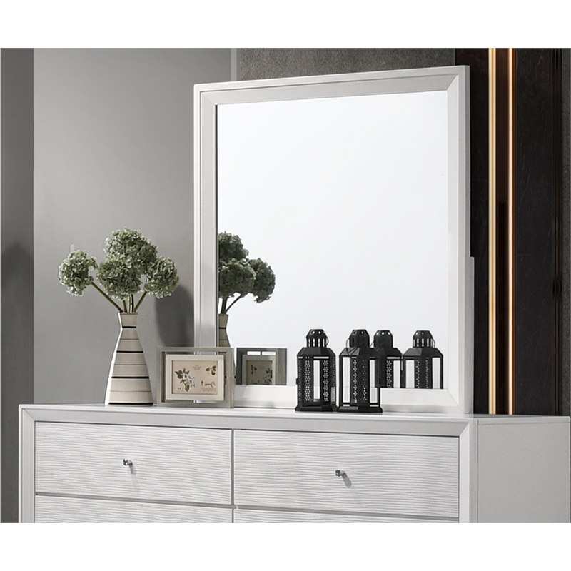 Bowery Hill Rectangular Wooden Frame Mirror in White for Dresser Mount