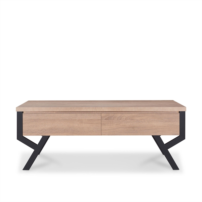 Bowery Hill Rectangular Wood & Metal Coffee Table in Natural/Black