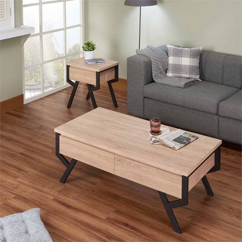 Bowery Hill Rectangular Wood & Metal Coffee Table in Natural/Black