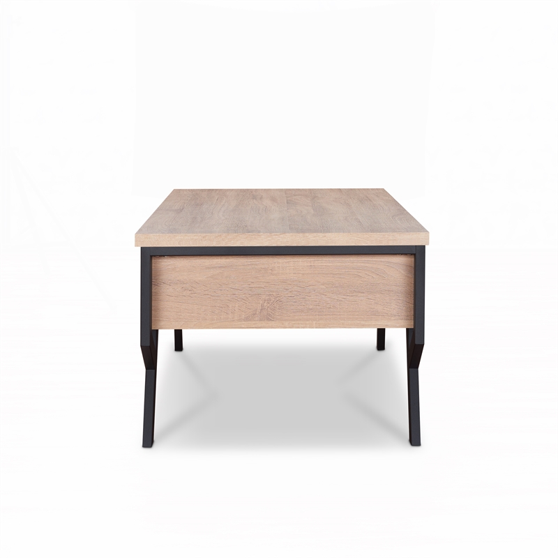 Bowery Hill Rectangular Wood & Metal Coffee Table in Natural/Black