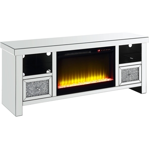 Bowery Hill Glass Fireplace TV Stand with Faux Diamonds in Mirrored Finish