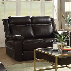 Bowery Hill Reclining Loveseat in Faux Leather Espresso Finish