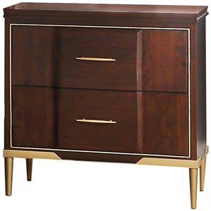 Bowery Hill 2 Drawer Nightstand in Cherry with Gold Metal Trim