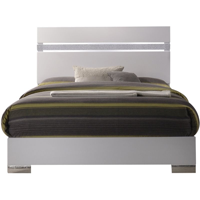 Bowery Hill Wooden King Panel Bed in High Gloss White with Acrylic Panels