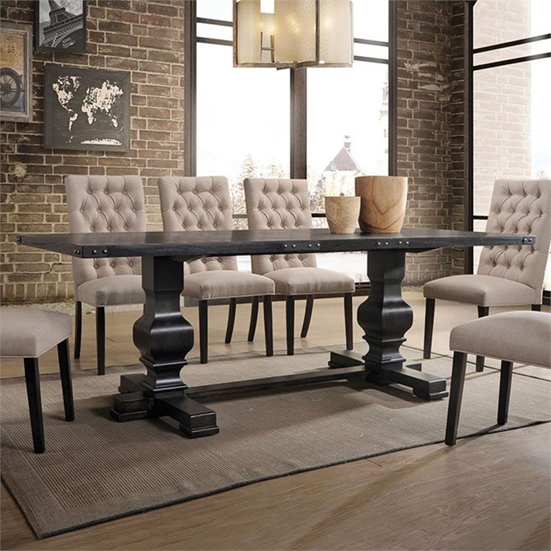 Bowery Hill Trestle Dining Table in Vintage Black with Double Pedestal Base