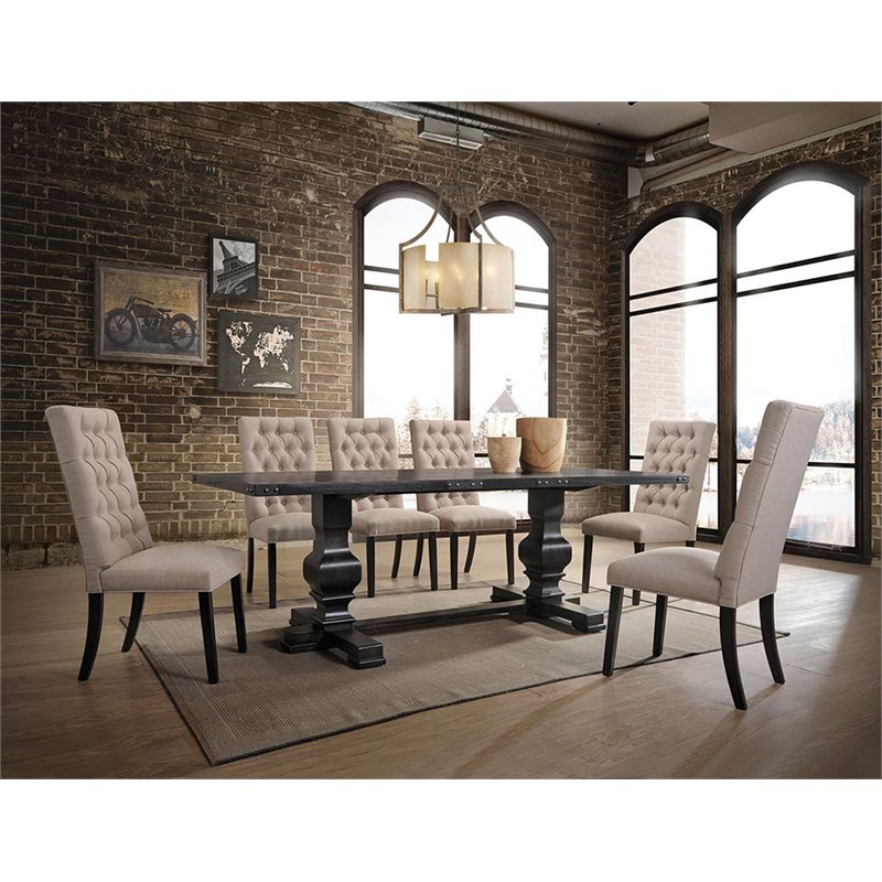 Bowery Hill Trestle Dining Table in Vintage Black with Double Pedestal Base