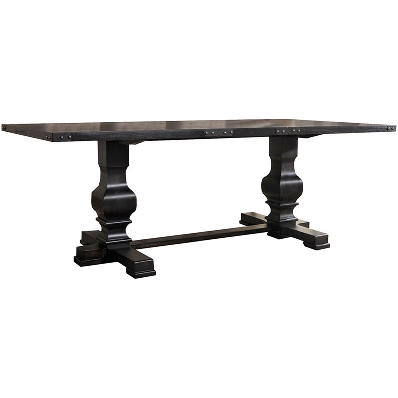 Bowery Hill Trestle Dining Table in Vintage Black with Double Pedestal Base