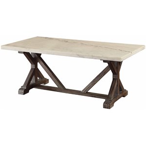 Bowery Hill 50&quot Marble Top Coffee Table in White and Weathered Espresso