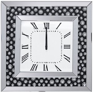 Bowery Hill Square Mirrored Wall Clock with Floating Crystals