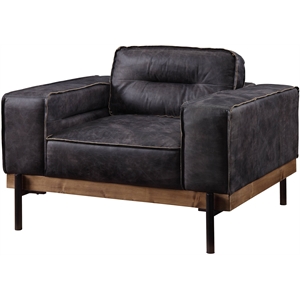 Bowery Hill Top Grain Leather Tufted Accent Chair in Antique Ebony