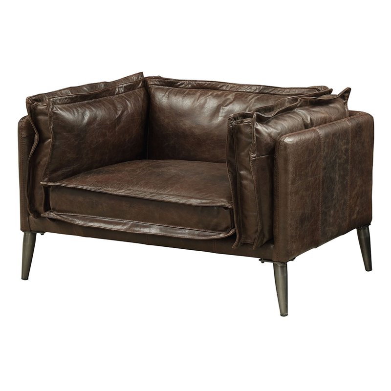 Bowery Hill Leather Accent Chair with Metal Legs in Distress Chocolate