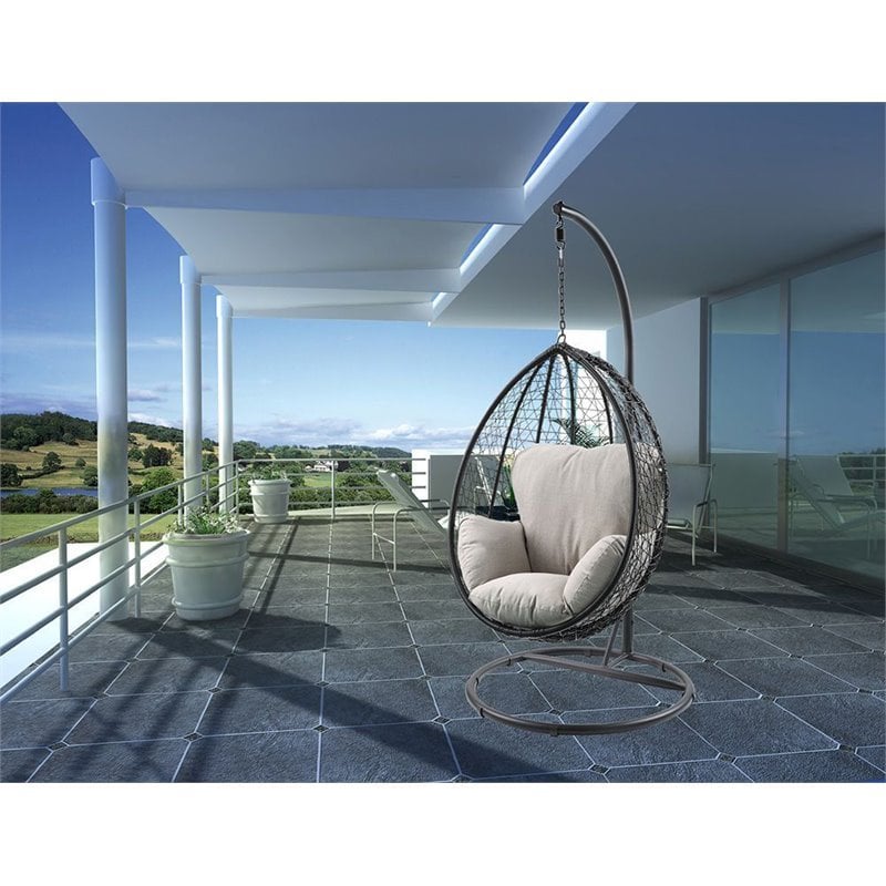 Bowery Hill Patio Swing Chair in Beige and Black with Water Resistant Seat