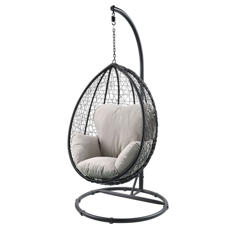 Bowery Hill Patio Swing Chair in Beige and Black with Water Resistant Seat