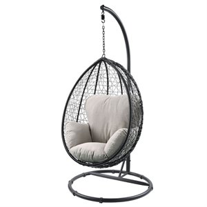 Bowery Hill Patio Swing Chair in Beige and Black with Water Resistant Seat