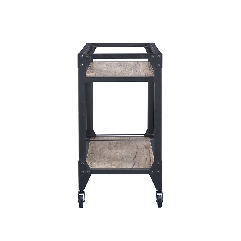 Bowery Hill Rectangular Wooden Serving Cart with Shelves in Rustic Oak