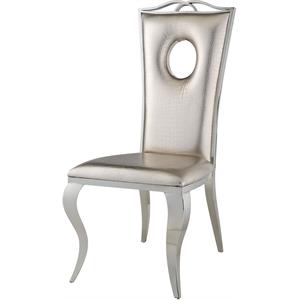 Bowery Hill Set of 2 Side Chairs in Beige Faux Crocodile Fabric