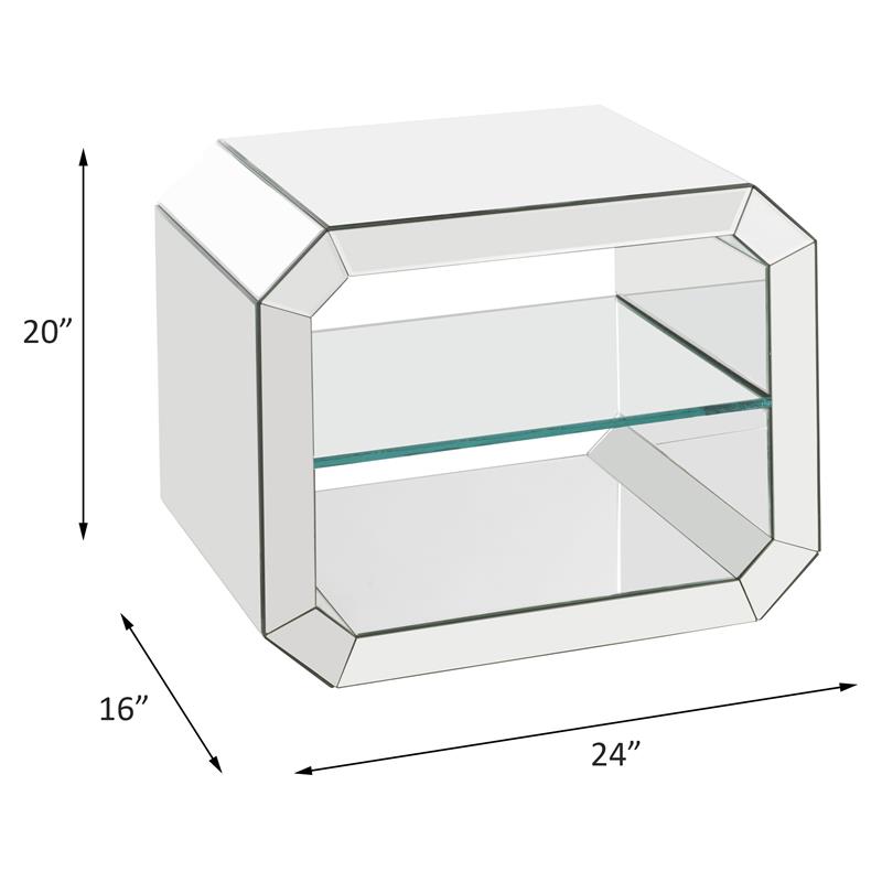 Bowery Hill Glass Accent Table with Mirrored Frame and Rectangular Top